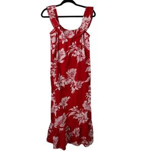 Hilo Hattie Dress Midi Floral Hawaiian Cotton USA Ruffle Sleeve Size 12 Vintage
